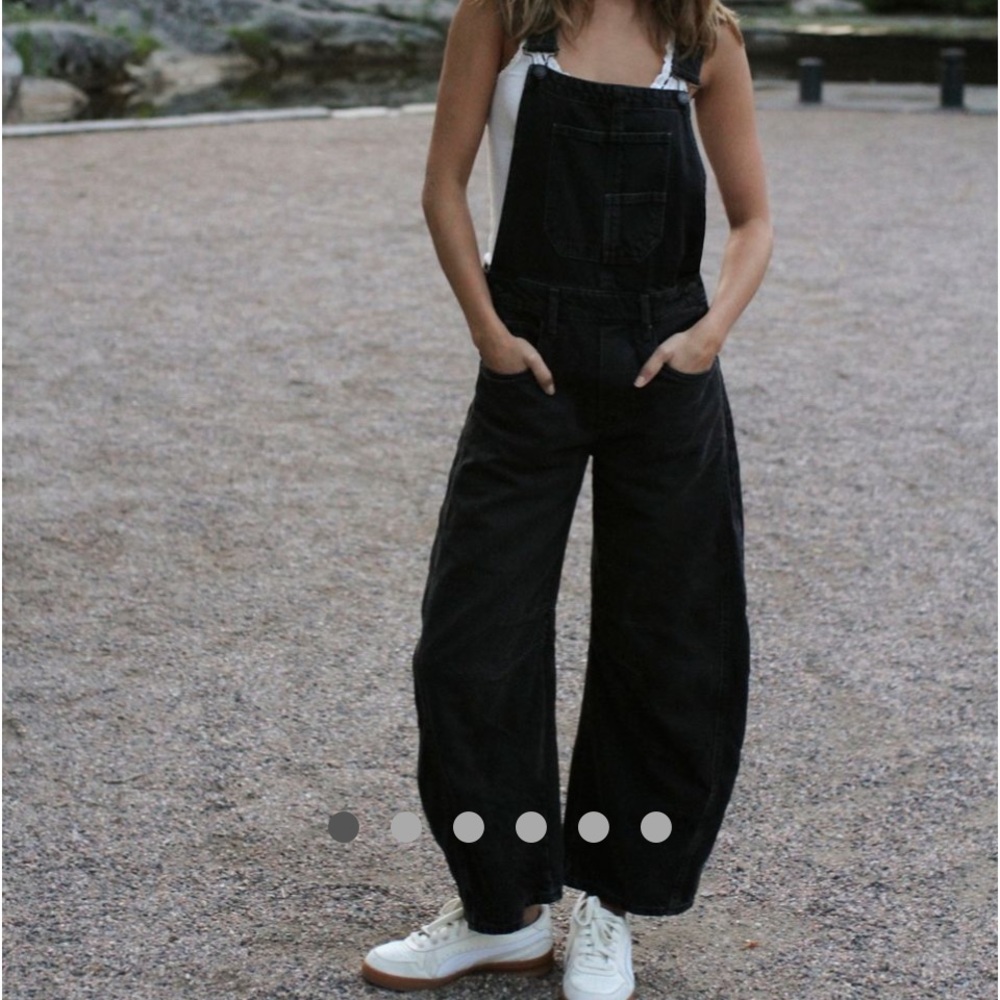 Free People Black Wide-Leg Denim Overalls